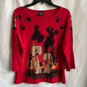 Katina Marie red dog print 3/4-sleeve cotton top, size XL